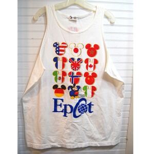 Disney World Epcot Tank Top Men's XL 90s‎ White Sleeveless T-shirt Flags Vintage